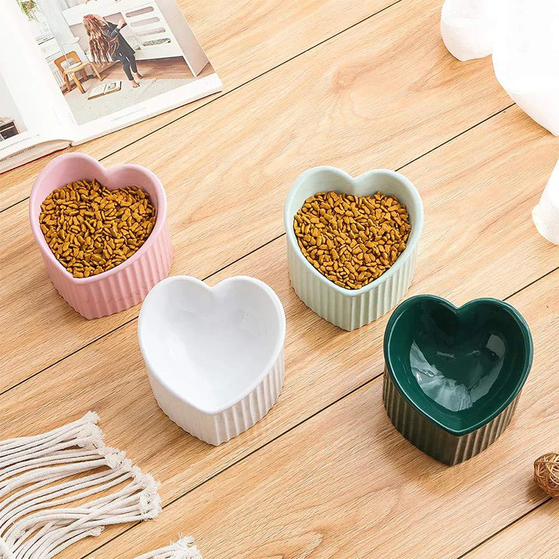 Elevated Ceramic Pet Bowl for Dogs and Cats Heart Edition