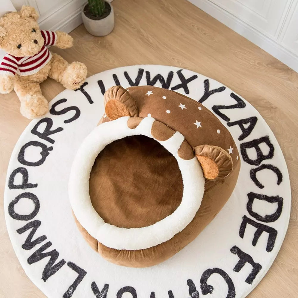 Bear Shaped Cat Bed Cozy Plush Pet Nest