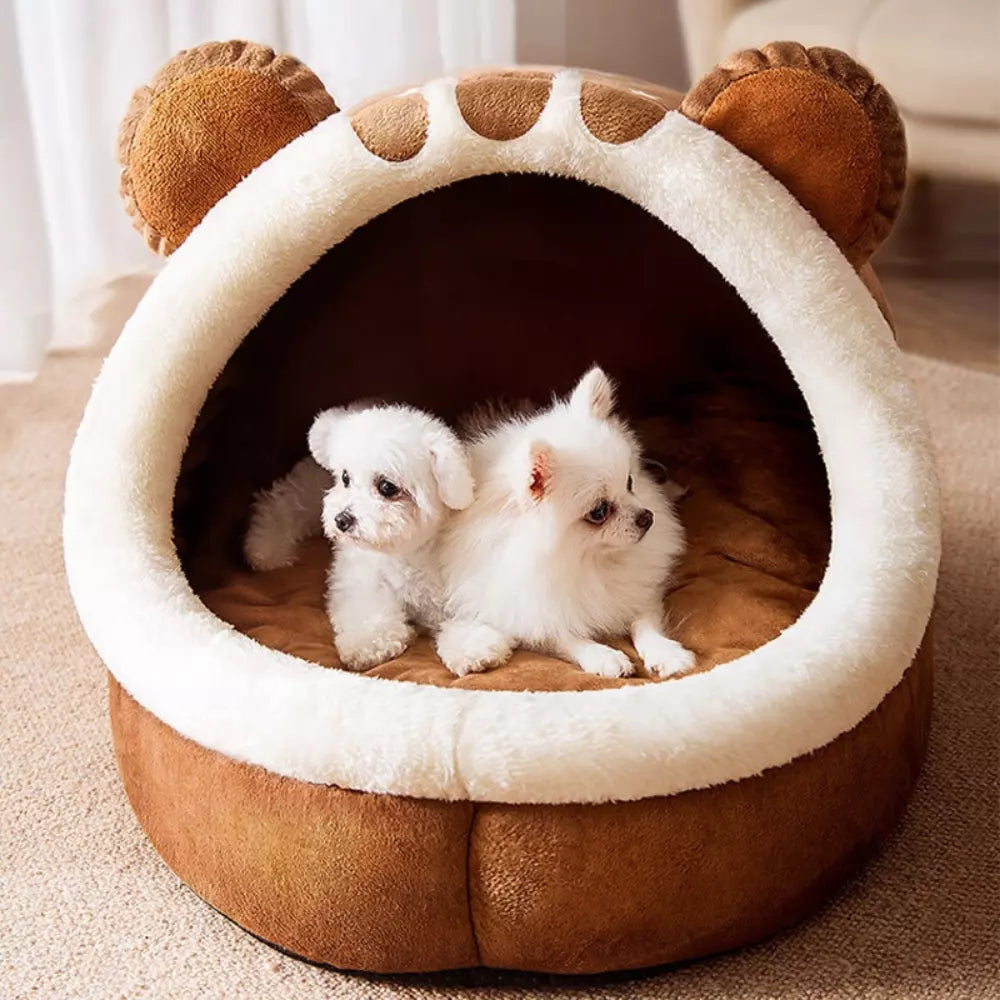 Bear Shaped Cat Bed Cozy Plush Pet Nest