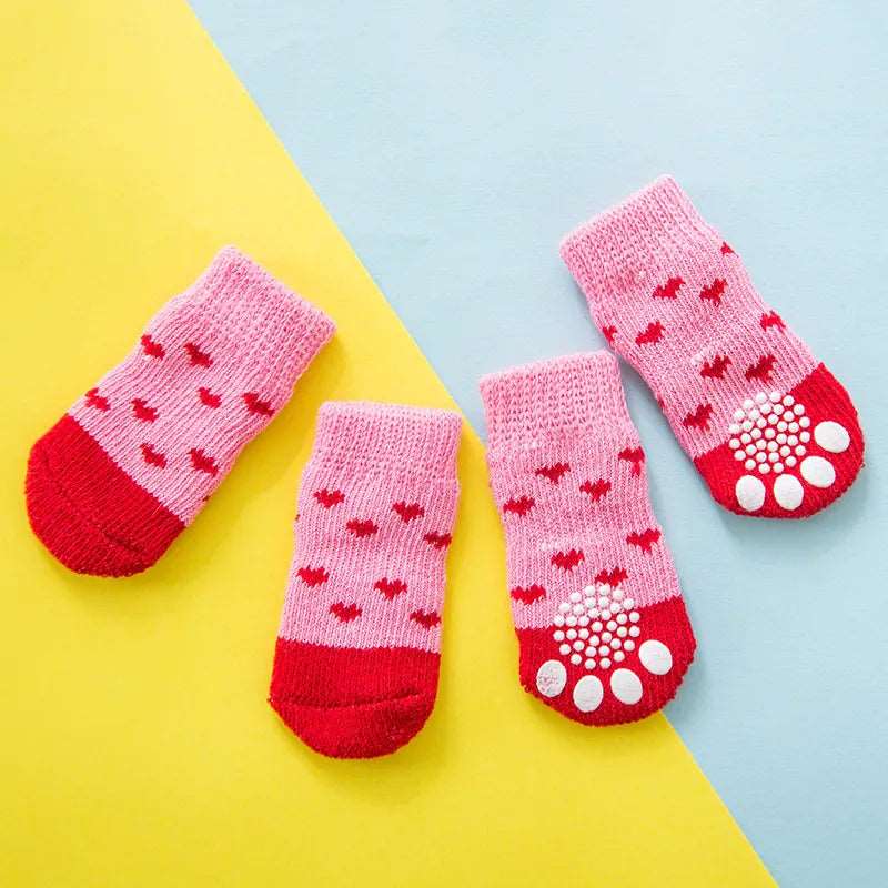 Dog Socks Pink Heart Cute Non Slip Pet Socks