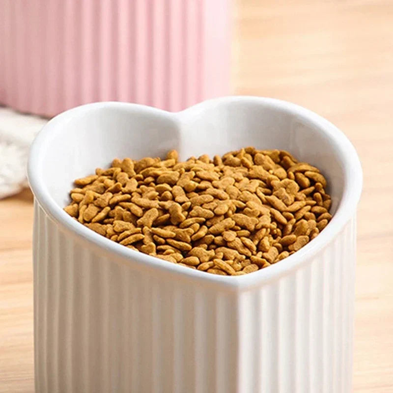 Elevated Ceramic Pet Bowl for Dogs and Cats Heart Edition