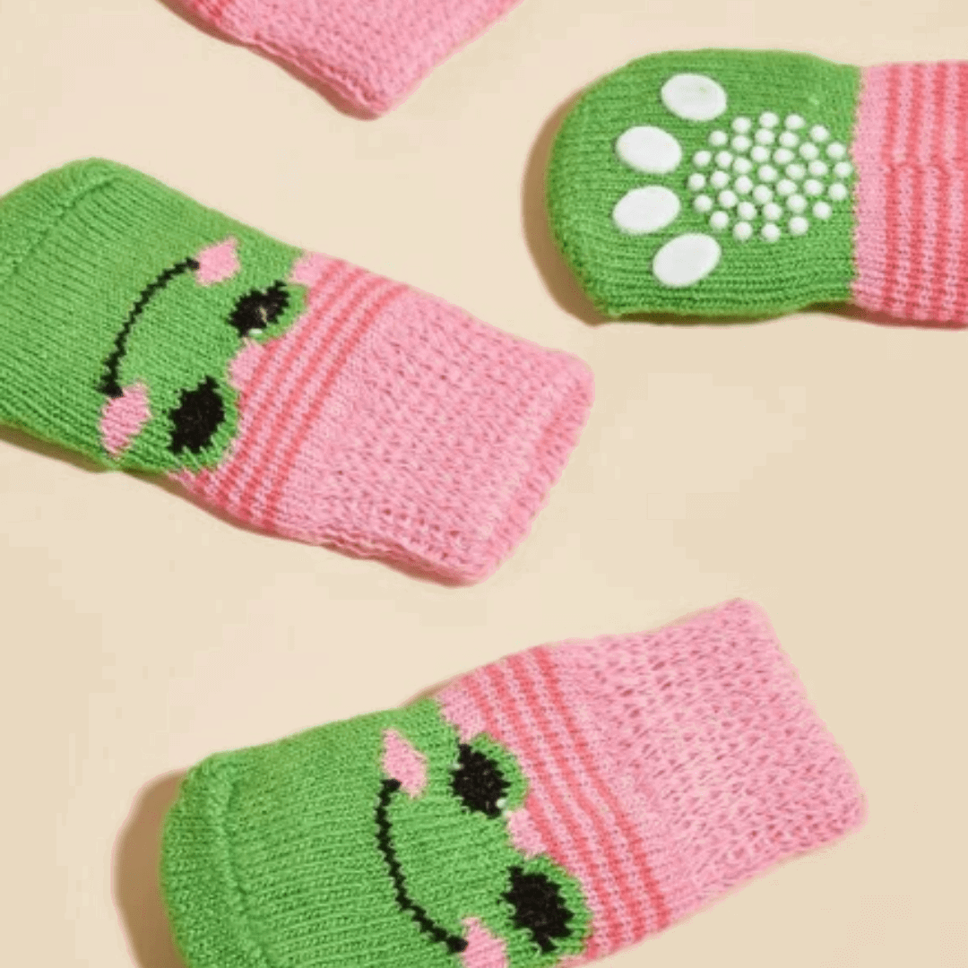 Dog Socks with Frog Design Cute Non Slip Pet Socks for Small and Medium Dogs