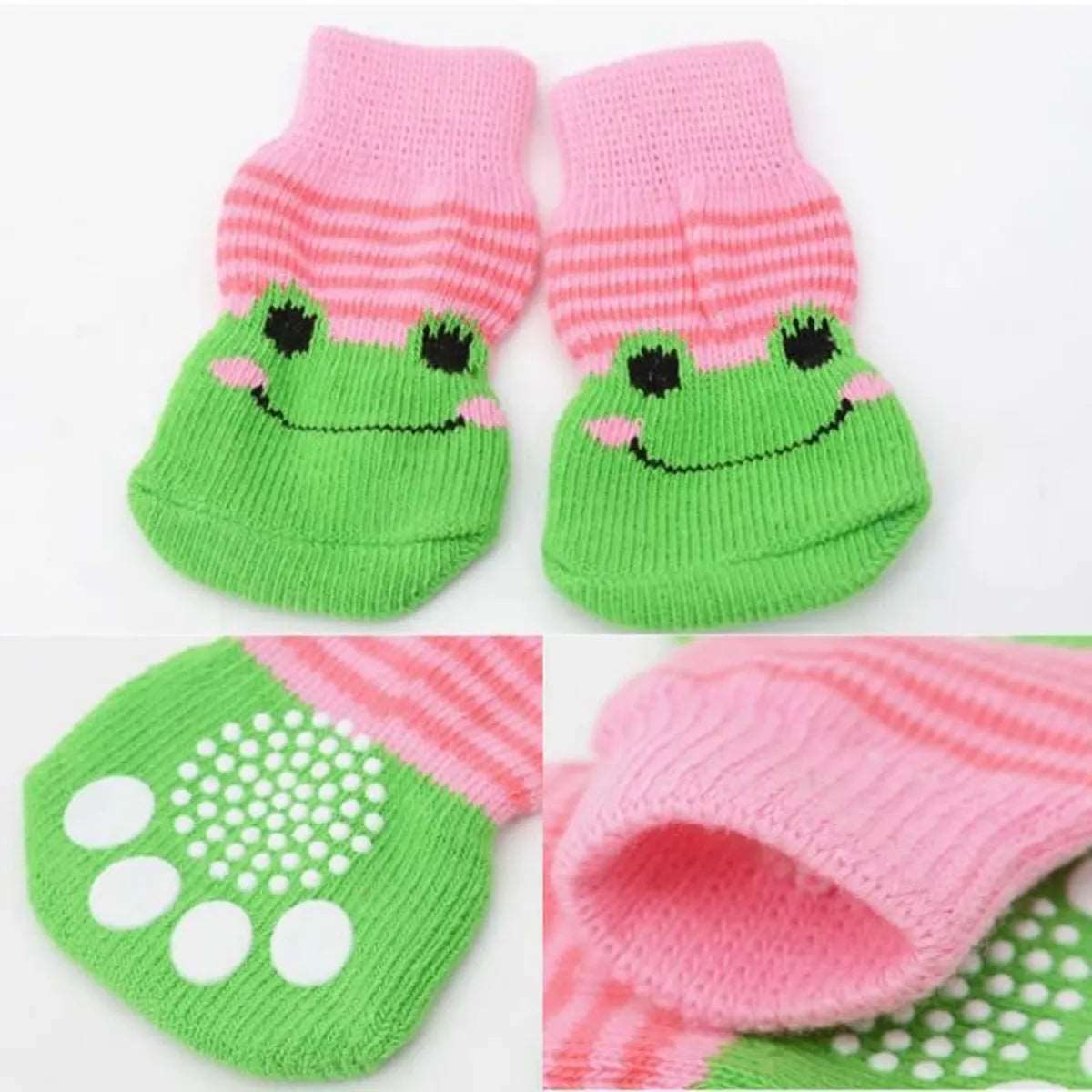 Dog Socks with Frog Design Cute Non Slip Pet Socks for Small and Medium Dogs