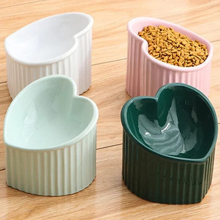 Elevated Ceramic Pet Bowl for Dogs and Cats Heart Edition