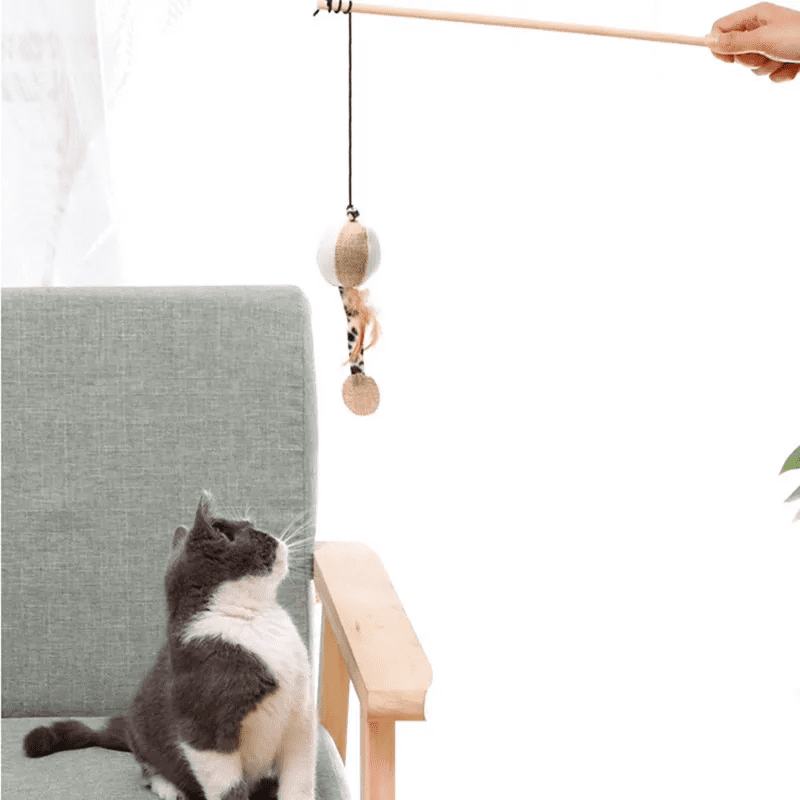 Wooden Cat Fishing Toy Stick Natural Cat Wand Interactive Cat Teaser Toy