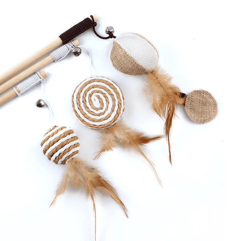 Wooden Cat Fishing Toy Stick Natural Cat Wand Interactive Cat Teaser Toy