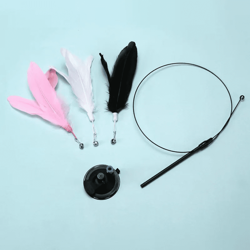 Cat Fishing Pole Toy with Suction Cup for Interactive Play