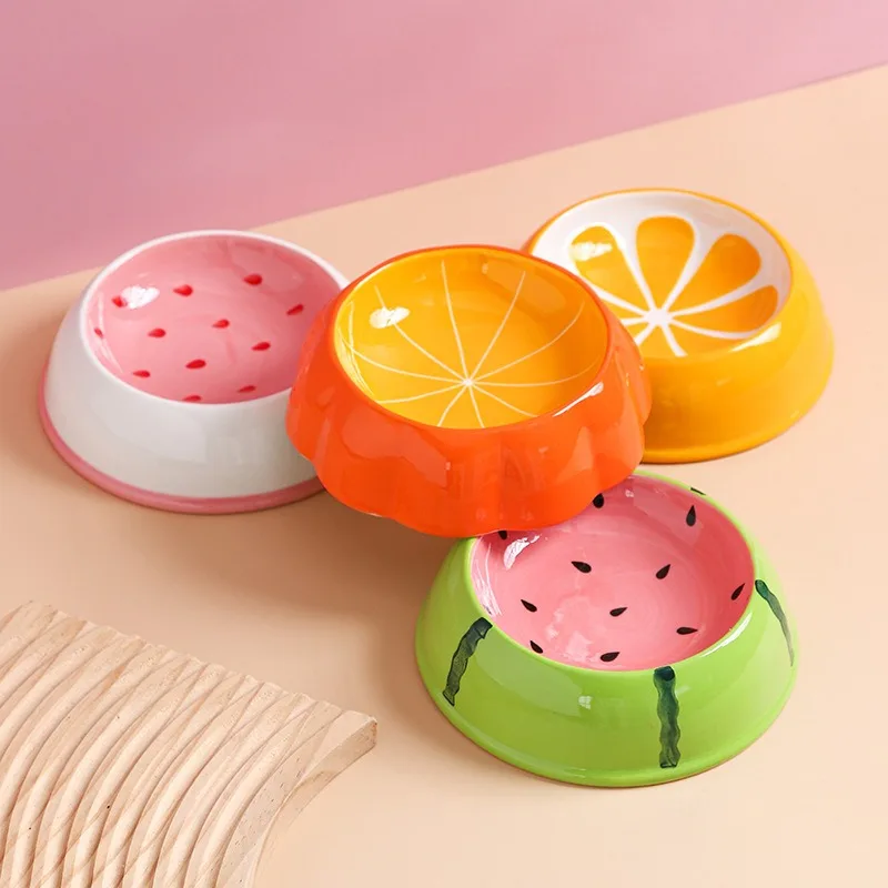Small Ceramic Pet Bowl for Dogs and Cats Fruit Edition