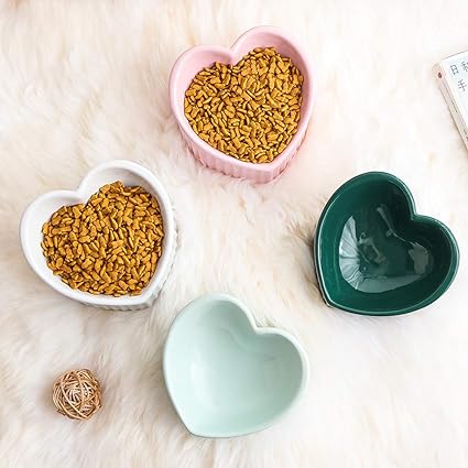Elevated Ceramic Pet Bowl for Dogs and Cats Heart Edition