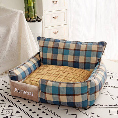 Soft Plush Plaid Dog Sofa Bed Comfortable Pet Couch for Small Medium Dogs