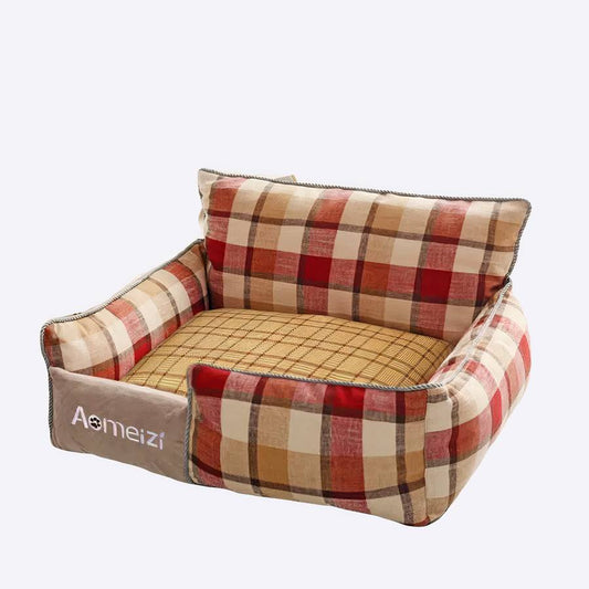 Soft Plush Plaid Dog Sofa Bed Comfortable Pet Couch for Small Medium Dogs