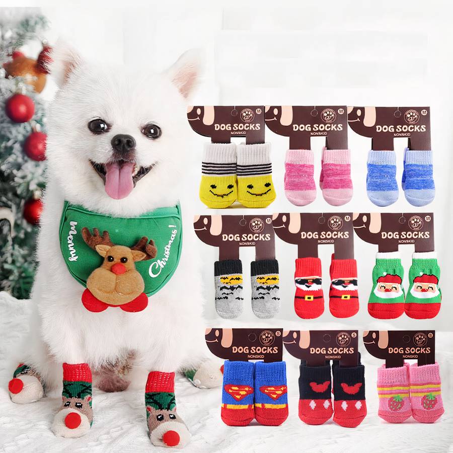 Multicolor Warm Cotton Dog Slippers Cozy Pet Socks for Indoor Use