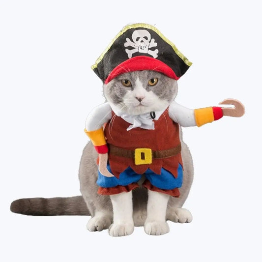 Funny Pirate Cat Costume Pet Outfit Halloween Dress Up
