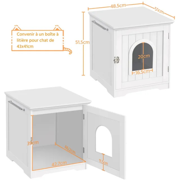 Cat Litter Box Furniture with Door 50x53x55cm Enclosed Cat Toilet House
