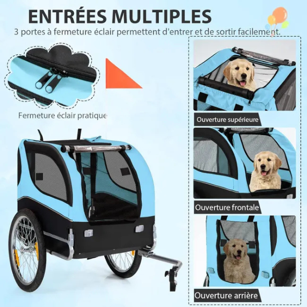 Foldable Dog Bike Trailer Pet Carrier with Oxford Canvas, Flag, 8 Reflectors, Max Load 88 lbs