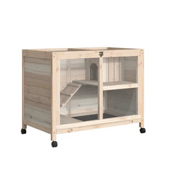 Two-Level Rabbit Hutch on Wheels with Hideaway and Removable Droppings Tray
