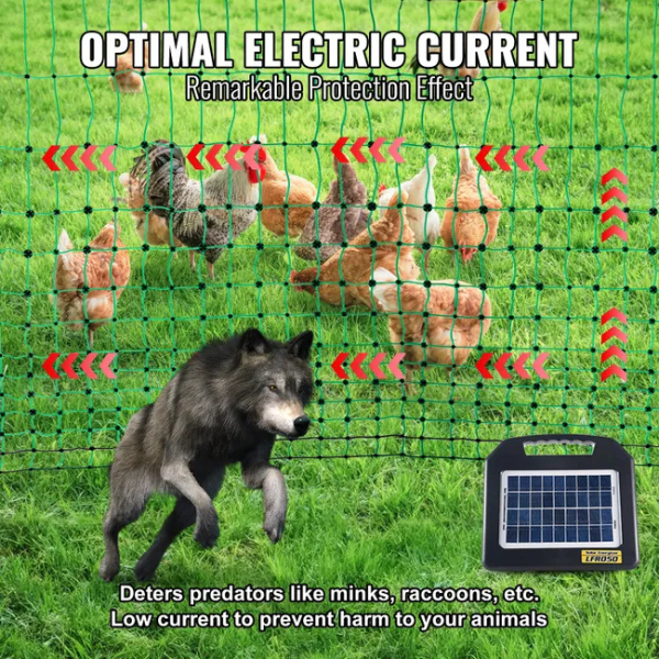Electric Fence Netting Kit 4 x 168 ft - PE Mesh Fence with Double Point Posts and Stakes - Portable Utility Poultry Chicken Fence