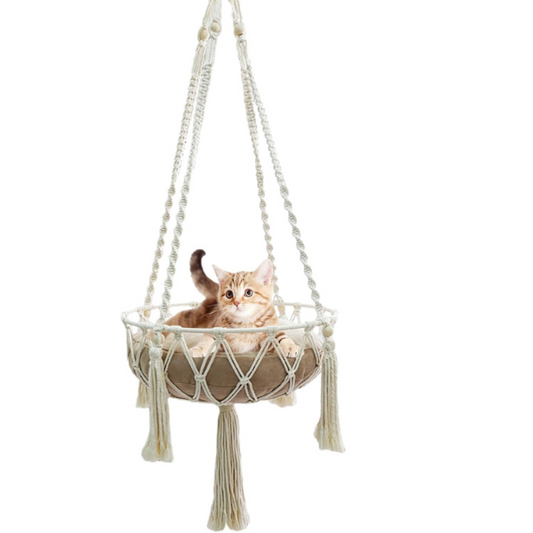 Bohemian Woven Hanging Cat Bed Basket Natural Rattan Pet Hammock
