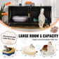Litter Box Concealment Cabinet for 2 Cats Wooden Black Rattan Decorative Storage Armoire