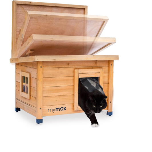 Wooden Cat House with Top Opening Skylight Window