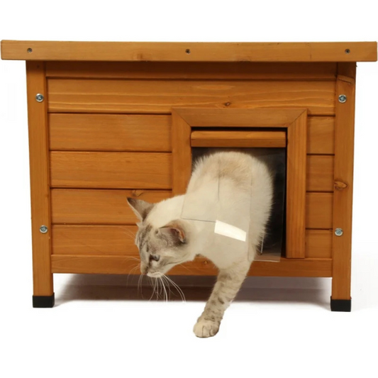 Wooden Cat House Natural Cat Shelter Indoor Outdoor Pet Home