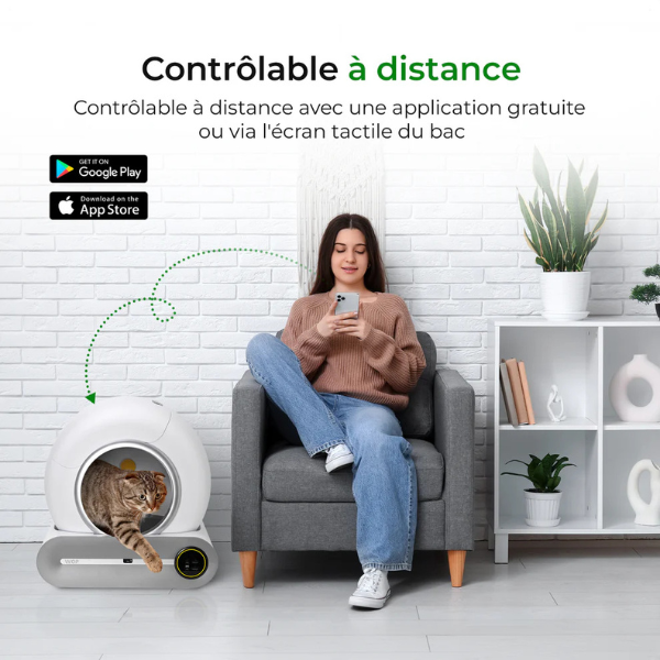 Smart Automatic Self-Cleaning Cat Litter Box Connected WiFi