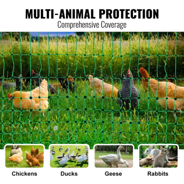 Electric Fence Netting Kit 4 x 168 ft - PE Mesh Fence with Double Point Posts and Stakes - Portable Utility Poultry Chicken Fence