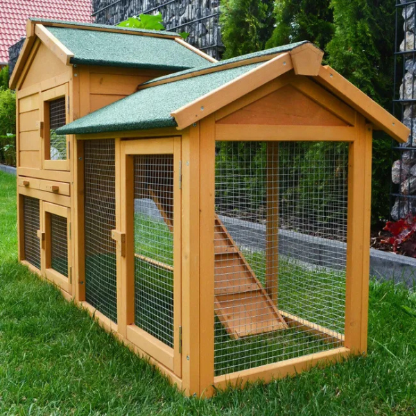 Rabbit Hutch Cage with Run Enclosure 57x21x34 Inch Outdoor Bunny House Villa