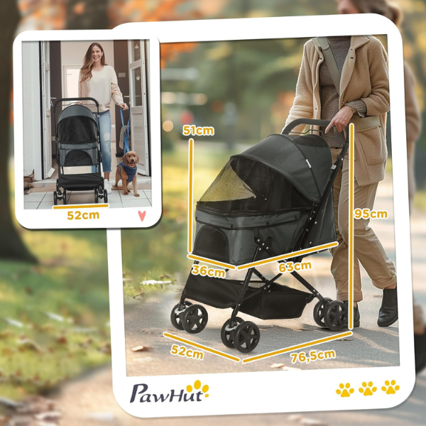 Dog Stroller with 4 Swivel Wheels Pet Jogger Cart