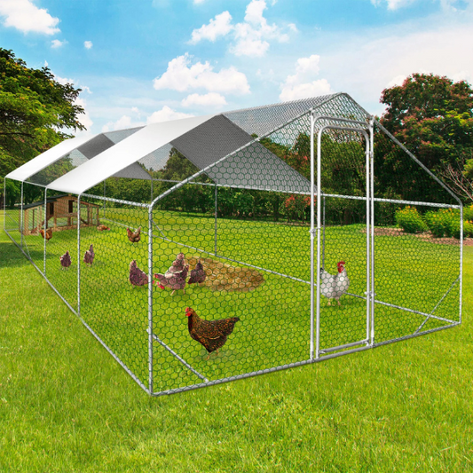 Chicken Coop - 260 Sq Ft Backyard Chicken Run Enclosure Galvanized Steel