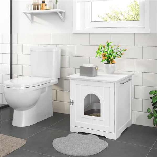 Cat Litter Box Furniture with Door 50x53x55cm Enclosed Cat Toilet House