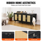 Litter Box Concealment Cabinet for 2 Cats Wooden Black Rattan Decorative Storage Armoire