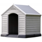 Beige and Brown Plastic Dog House 39 x 37 x 39 inches Durable Outdoor Pet Kennel Shelter
