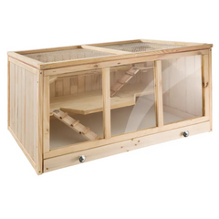 Wooden Small Animal Cage with Opening Wire Mesh Roof for Rodents