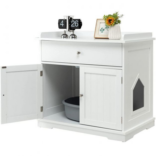 Cat Litter Box Cabinet Hidden Litter Furniture with Drawer and 2 Doors