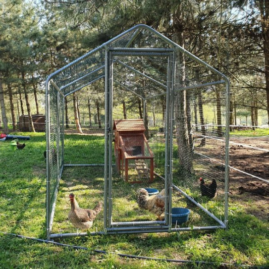 8sqm Chicken Run 32mm Tubes 7.4ft High Reinforced Wire Mesh Enclosure 4x6.5ft Galvanized Steel