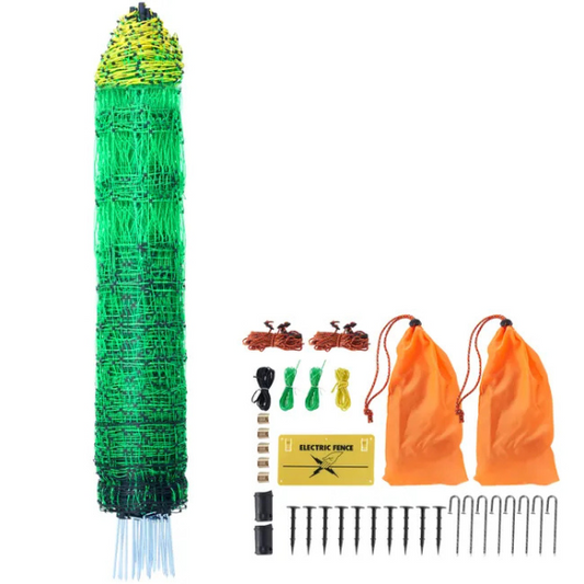Electric Fence Netting Kit 4 x 168 ft - PE Mesh Fence with Double Point Posts and Stakes - Portable Utility Poultry Chicken Fence