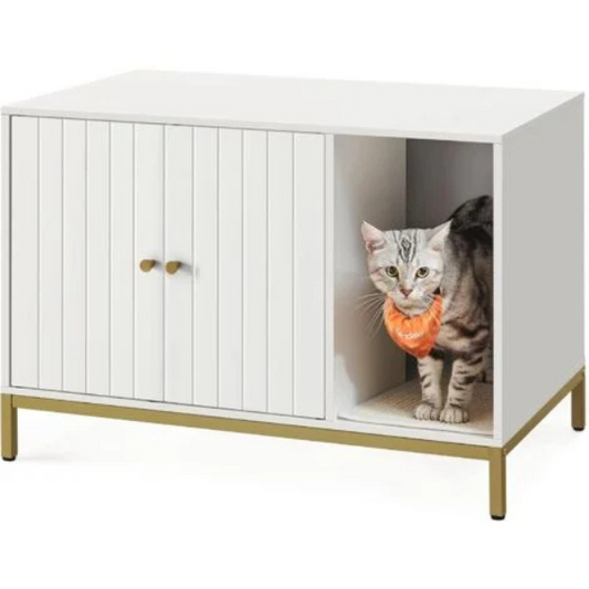White Cat Litter Box Enclosed Cat Toilet House Easy Clean Pet Loo