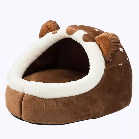 Bear Shaped Cat Bed Cozy Plush Pet Nest