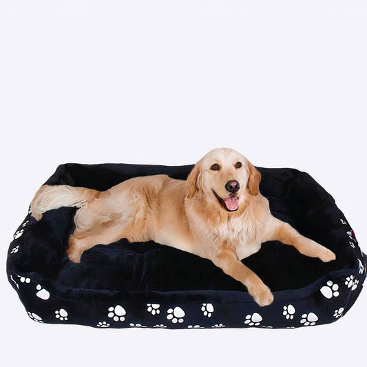 Large Black Dog Bed with Paw Print Pattern XXL for Extra Large Dogs