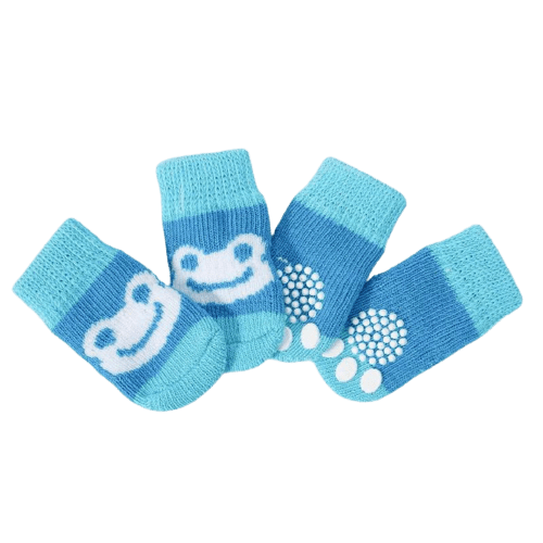 Dog Socks Non Slip Blue Frog Pattern Pet Footwear
