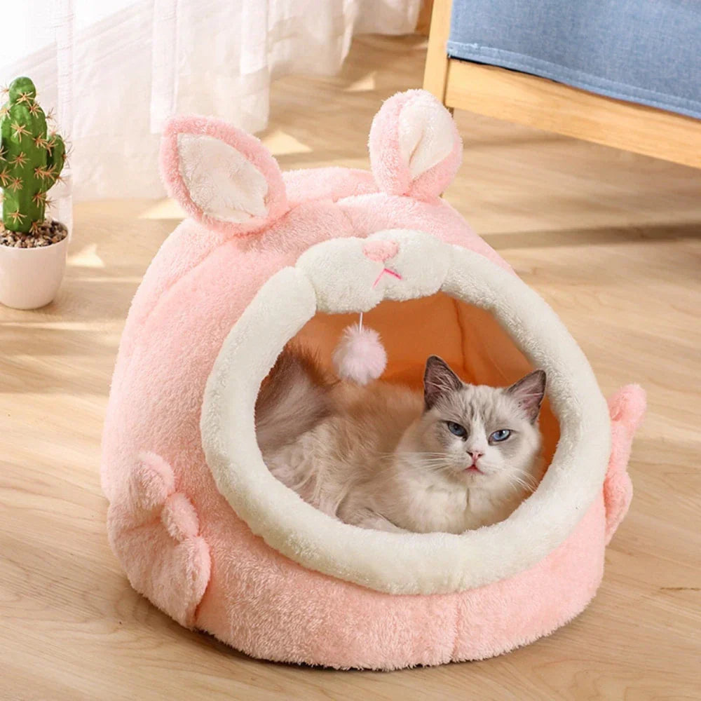 Rabbit Shaped Cat Bed Cozy Soft Pet Sleeping Bag for Cats