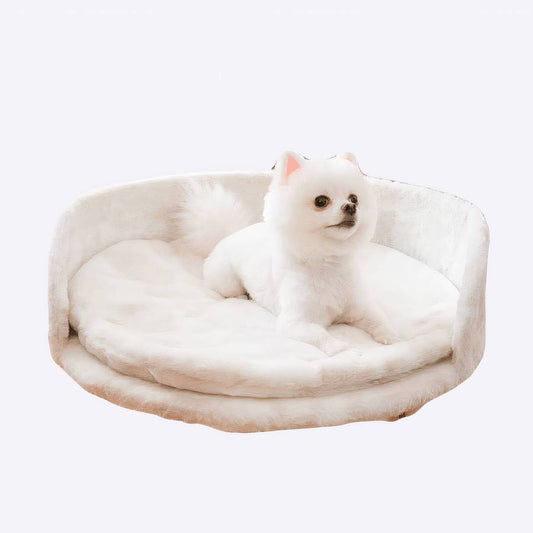 Round White Dog Sofa with Wooden Legs
