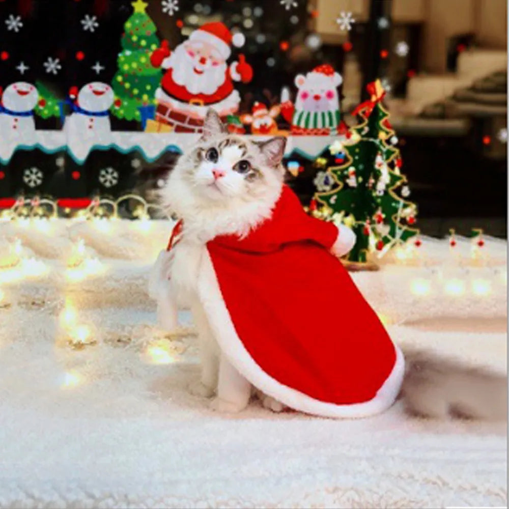 Santa Claus Cape Costume for Cat Christmas Pet Outfit