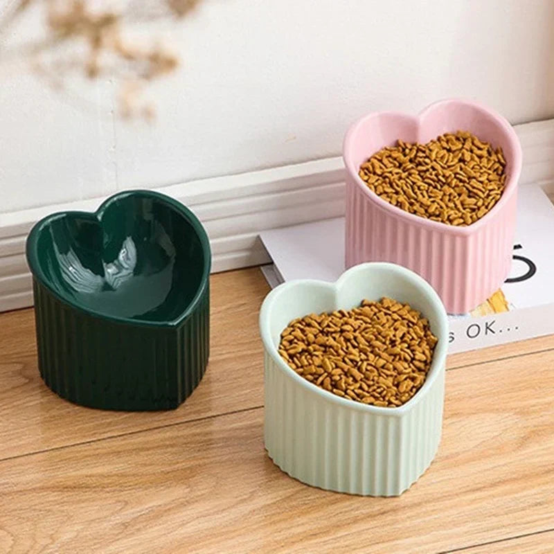 Elevated Ceramic Pet Bowl for Dogs and Cats Heart Edition