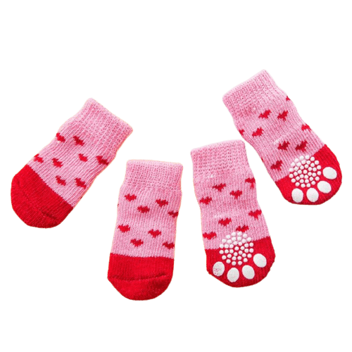Dog Socks Pink Heart Cute Non Slip Pet Socks