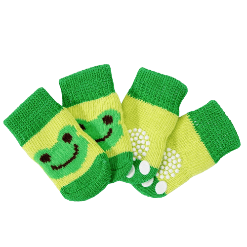 Dog Socks Frog Green Color Non Slip Cozy Booties for Pets